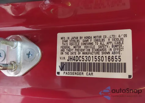 2005 Acura Rsx Type S from USA, damaged, VIN JH4DC53015S016655